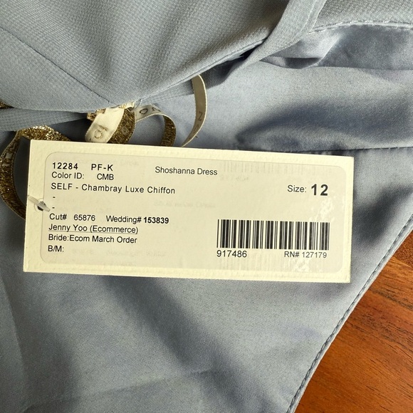 NWT Jenny Yoo Shoshanna Dress Cambray Luxe Chiffon Blue Size 12 - Picture 8 of 10